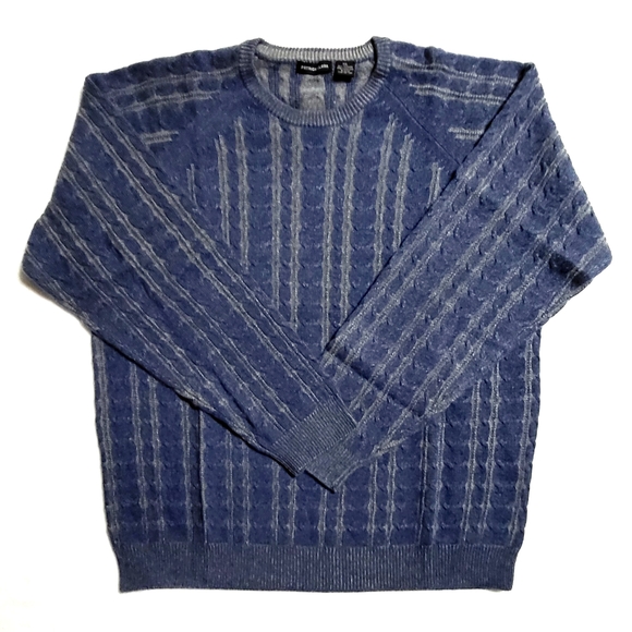 Stylish Patrick Clark Cashmere Blue Crewneck Sweater W/ Knitted Texture XXL New